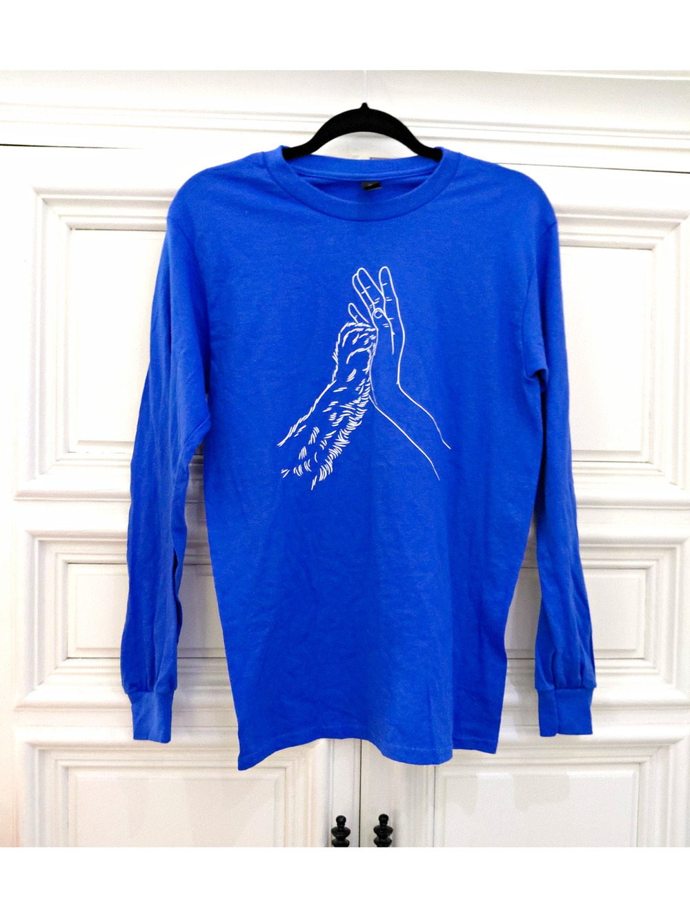 Gildan Ultra Cotton Blue Long Sleeve Crew Neck Paw Print T-Shirt Adult Small